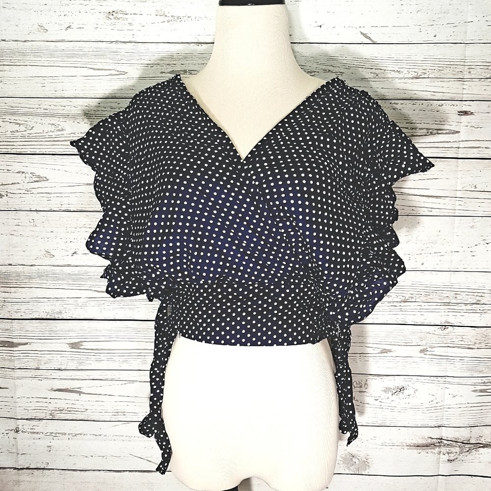 NWT Women's Blue Ruffle Vneck Crop Top Sz L